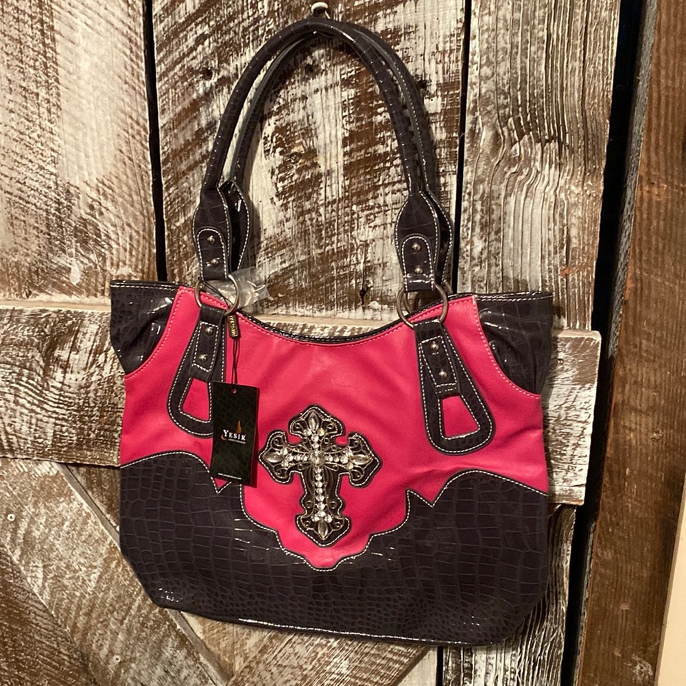Large purse with rhinestone cross